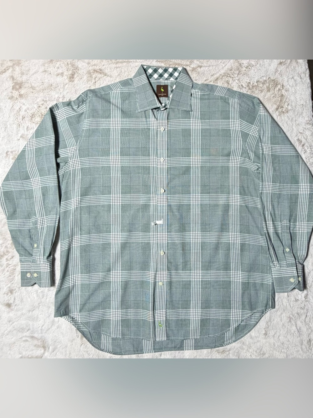 Freshly Dry-Cleaned Tailorbyrd Green/White Plaid Casual Button-Down Shirt XXL